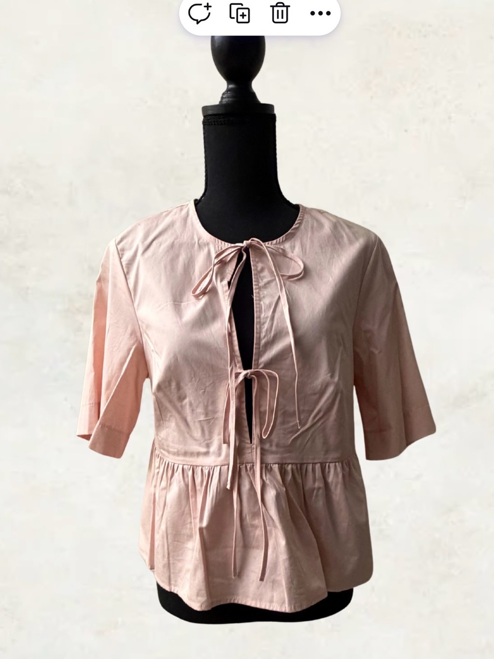 H&M Pale Pink Tie-Front Peplum Blouse